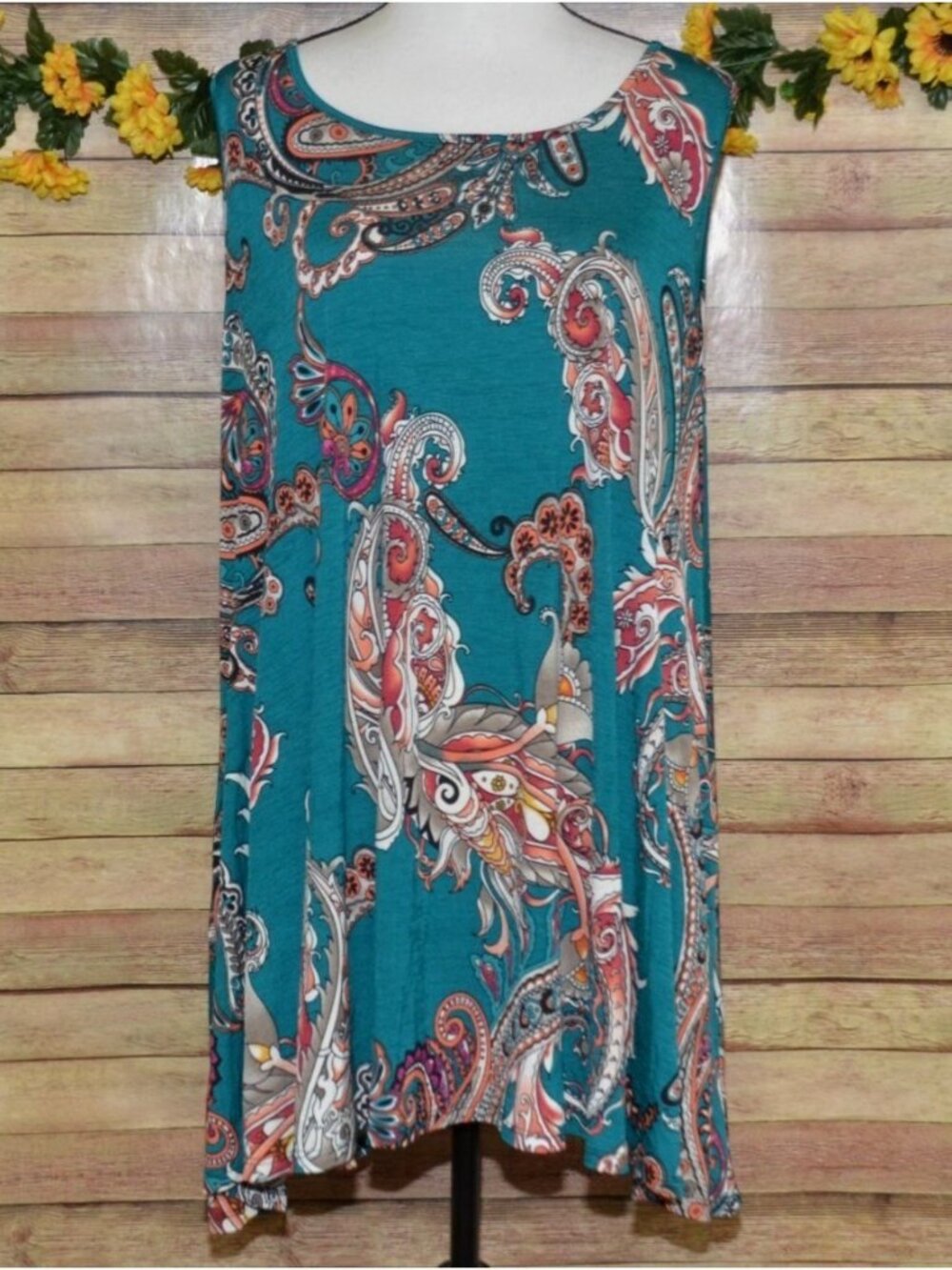VOLL Boutique Teal Paisleys Sleeveless Flowy Blouse Top Plus Size 3X Pocket